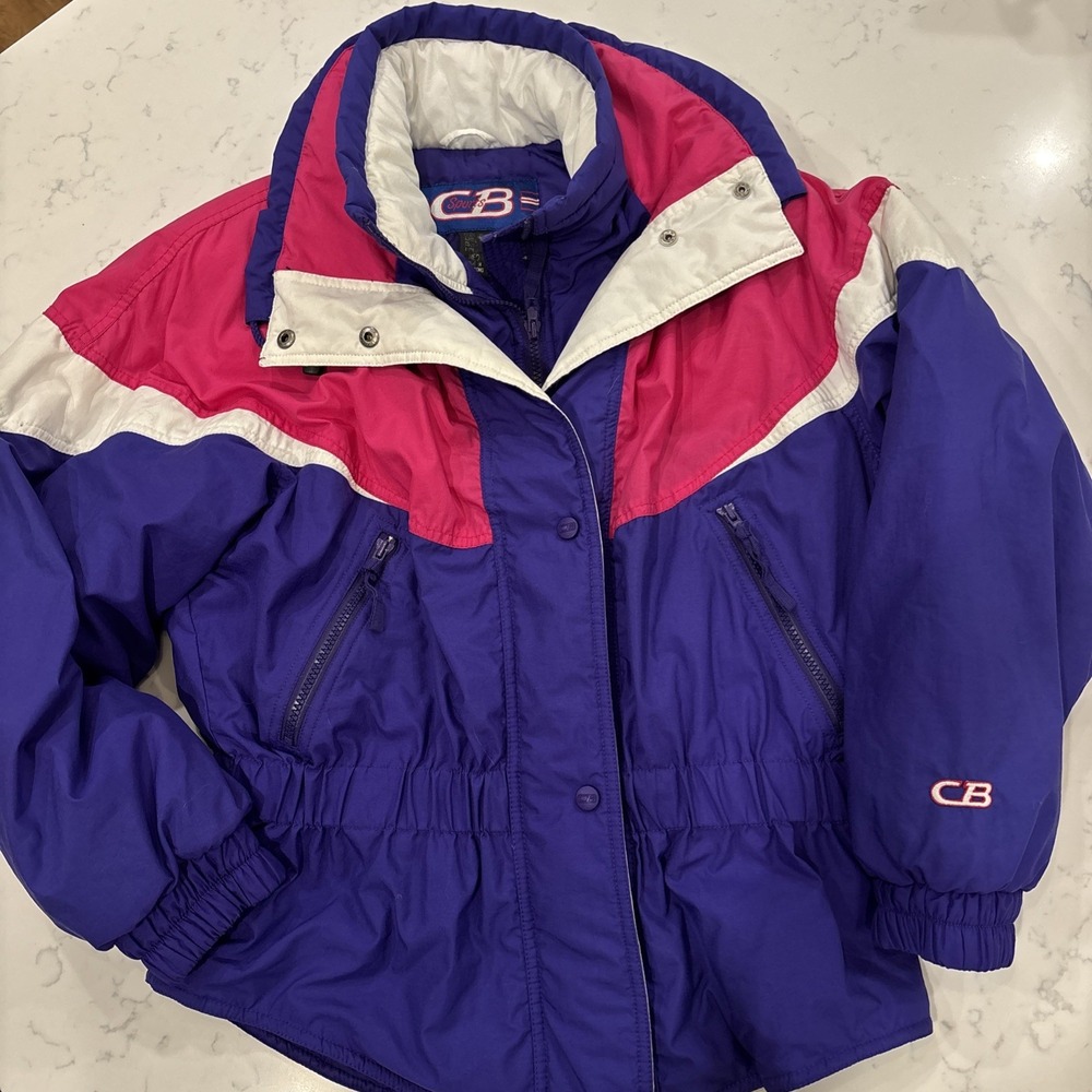 VTG 1980s CB Sports 2 Layer Ski Jacket Purple Pink Elastic Waist Women's MED EUC